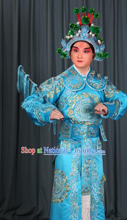 Professional Chinese Beijing Opera Takefu Costume Ancient Swordsman Blue Clothing for Adults