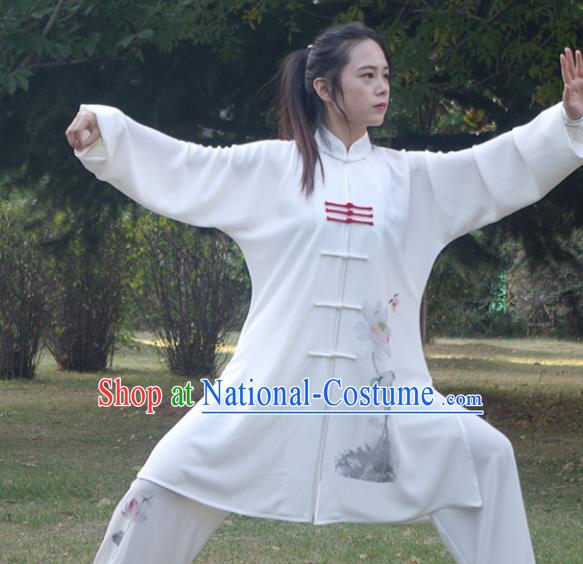 Top Group Kung Fu Costume Martial Arts Gongfu Training Uniform Painting Lotus Tai Ji Clothing for Women