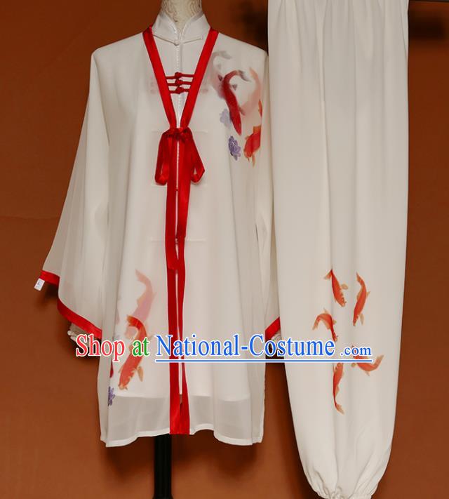 Top Group Kung Fu Costume Martial Arts Gongfu Training Uniform Painting Fishes Tai Ji Clothing for Women