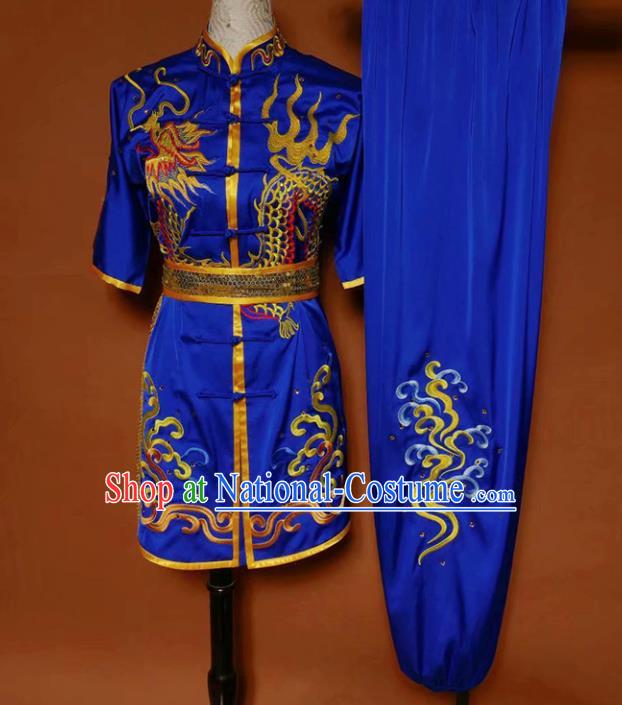 Top Kung Fu Competition Costume Group Martial Arts Gongfu Training Blue Uniform for Men