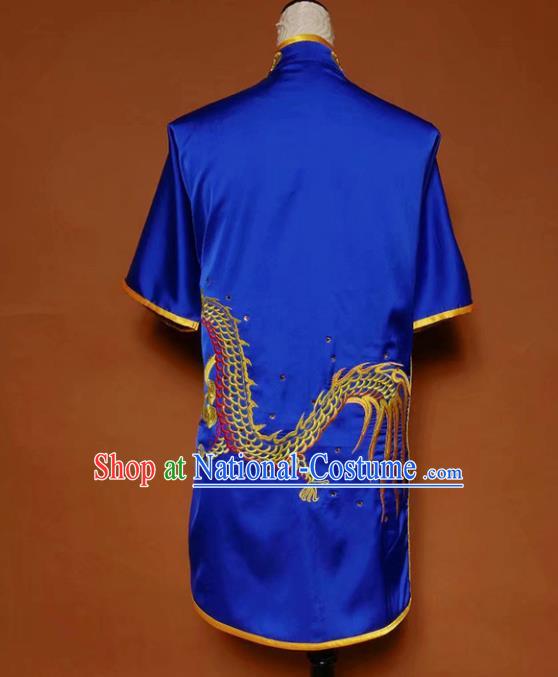 Top Kung Fu Competition Costume Group Martial Arts Gongfu Training Blue Uniform for Men