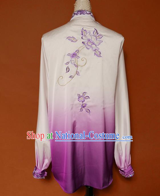 Top Group Kung Fu Costume Martial Arts Training Uniform Tai Ji Embroidered Purple Clothing for Women