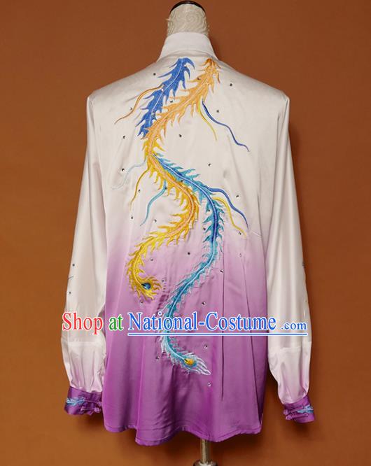 Top Group Kung Fu Costume Tai Ji Training Embroidered Phoenix Purple Uniform Clothing for Women