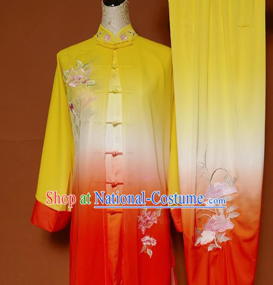 Top Group Kung Fu Costume Tai Ji Training Embroidered Peony Uniform Clothing for Women