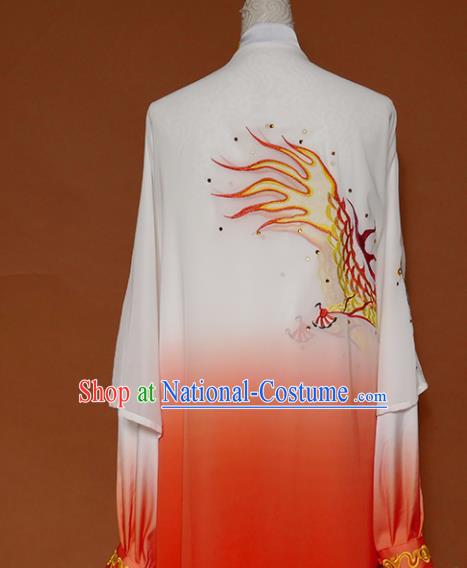 Top Grade Kung Fu Costume Martial Arts Training Tai Ji Embroidered Dragon Orange Uniform for Adults