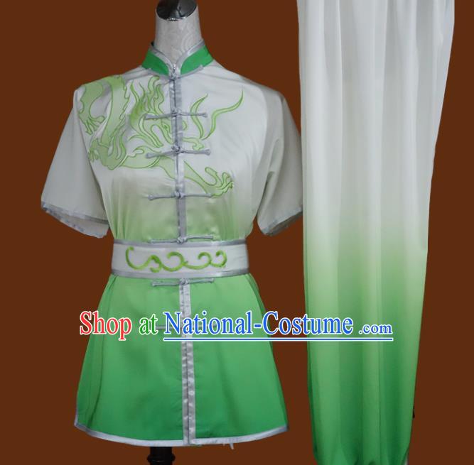 Top Grade Kung Fu Embroidered Green Costume Chinese Tai Chi Martial Arts Training Uniform for Adults