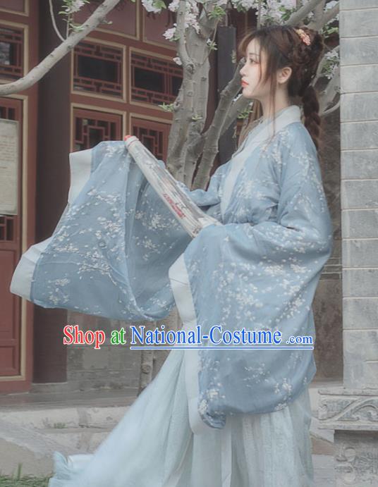 Chinese Ancient Blue Hanfu Dress Jin Dynasty Swordswoman Traditional Historical Costume for Women