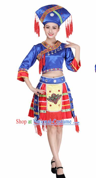 Chinese Traditional Ethnic Costume Miao Nationality Royalblue Dress for Women