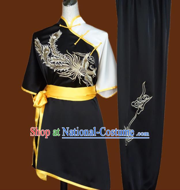 Top Grade Kung Fu Embroidered Black Costume Chinese Tai Chi Martial Arts Training Uniform for Adults