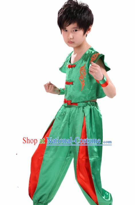 Chinese Traditional Dance Costume Folk Dance Drum Dance Green Clothing for Kids