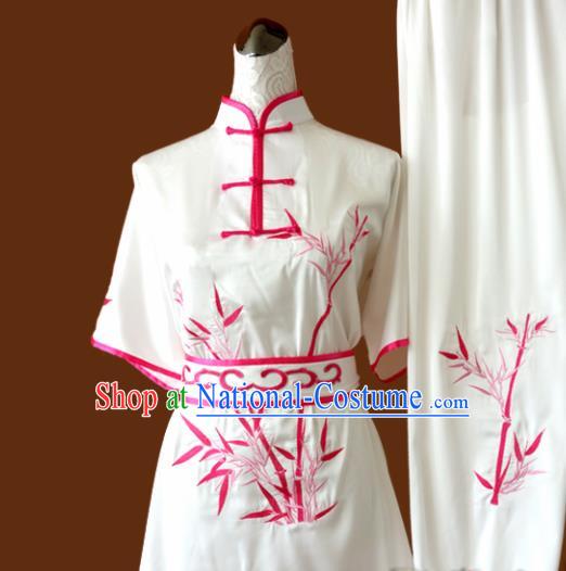 Chinese Traditional Tai Chi Uniform Kung Fu Group Competition Embroidered Bamboo Costume for Women