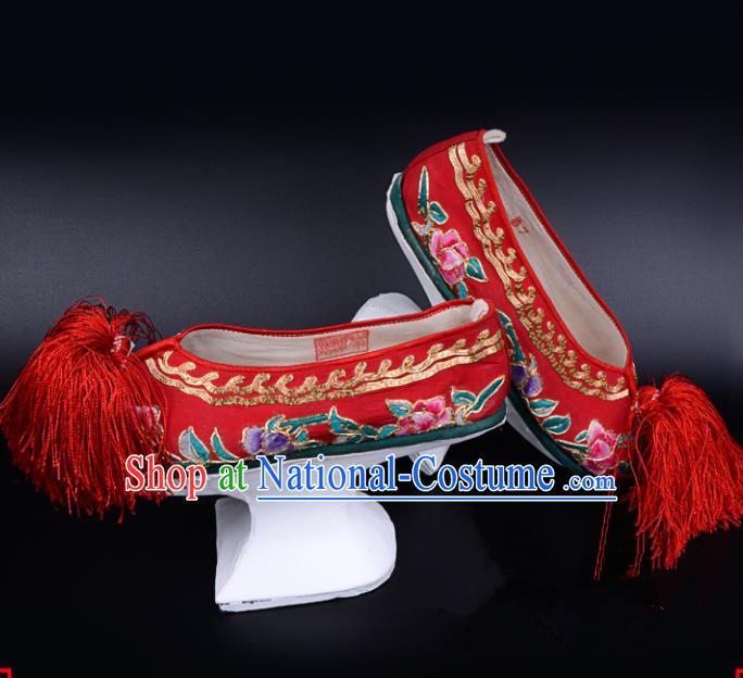 Professional Chinese Beijing Opera Shoes Ancient Qing Dynasty Princess Red Embroidered Shoes for Women