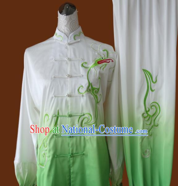 Top Grade Kung Fu Embroidered Green Tai Ji Costume Chinese Martial Arts Training Uniform for Adults