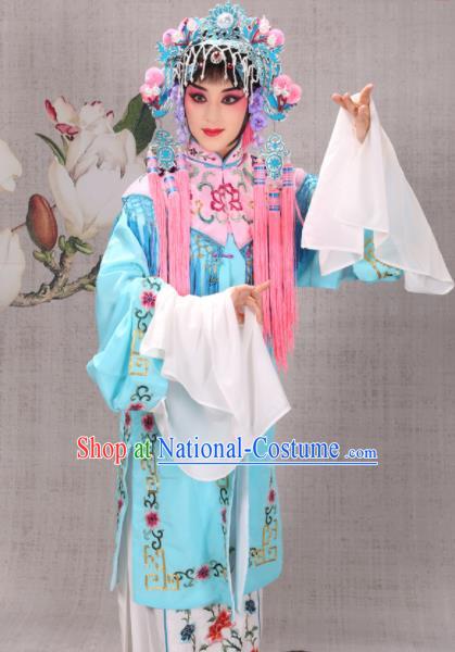 Professional Chinese Traditional Beijing Opera Costume Ancient Court Maid Blue Dress for Adults