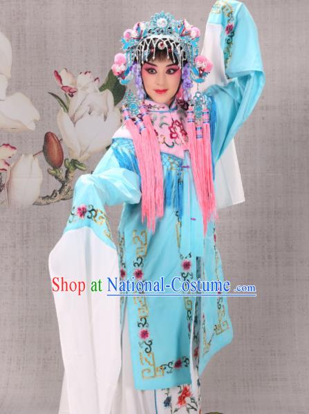 Professional Chinese Traditional Beijing Opera Costume Ancient Court Maid Blue Dress for Adults