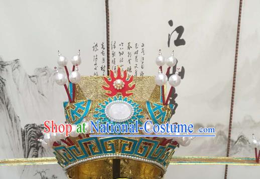 Chinese Beijing Opera Old Men Helmet Hair Accessories Ancient Prime Minister Golden Hat for Men