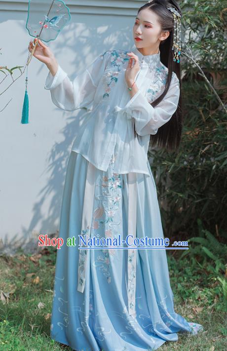 Chinese Traditional Embroidered Hanfu Dress Ancient Ming Dynasty Young Lady Historical Costume for Women