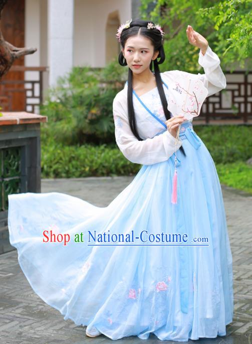 Chinese Ancient Peri Traditional Embroidered Hanfu Dress Tang Dynasty Princess Historical Costume for Women