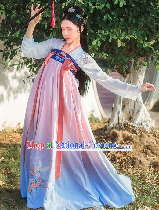 Chinese Ancient Embroidered Hanfu Dress Tang Dynasty Princess Traditional Historical Costume for Women