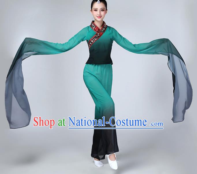 Chinese Traditional Stage Performance Dance Costume Folk Dance Green Water Sleeve Clothing for Women