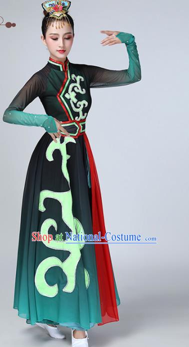 Chinese Traditional Ethnic Stage Performance Dance Costume Classical Dance Green Dress for Women