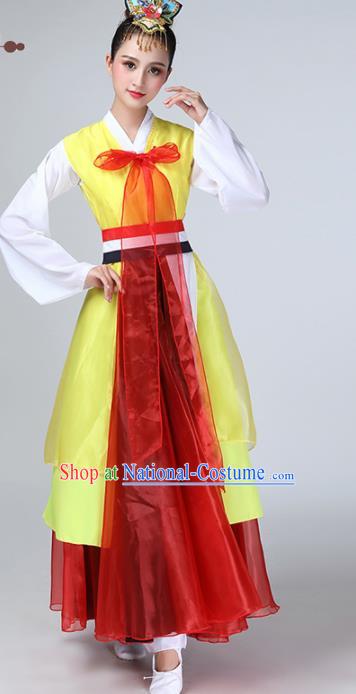 Chinese Traditional Korean Ethnic Stage Performance Dance Costume Classical Dance Yellow Dress for Women