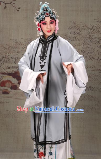 Professional Chinese Traditional Beijing Opera Actress Costume Ancient Grey Water Sleeve Dress for Adults