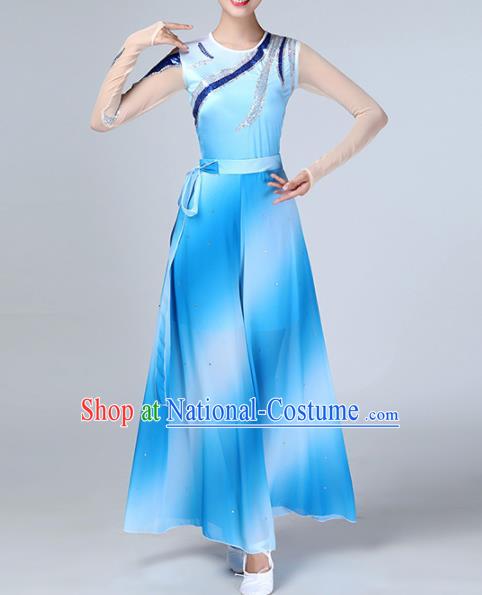 Chinese Traditional Stage Performance Dance Costume Folk Dance Blue Clothing for Women