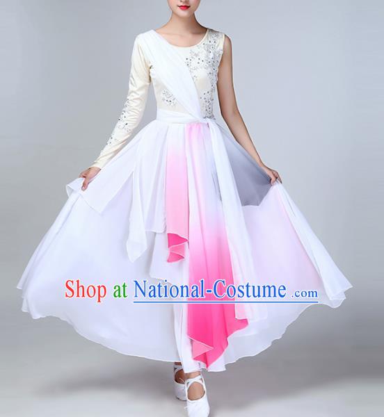 Chinese Traditional Stage Performance Umbrella Dance Costume Classical Dance White Dress for Women