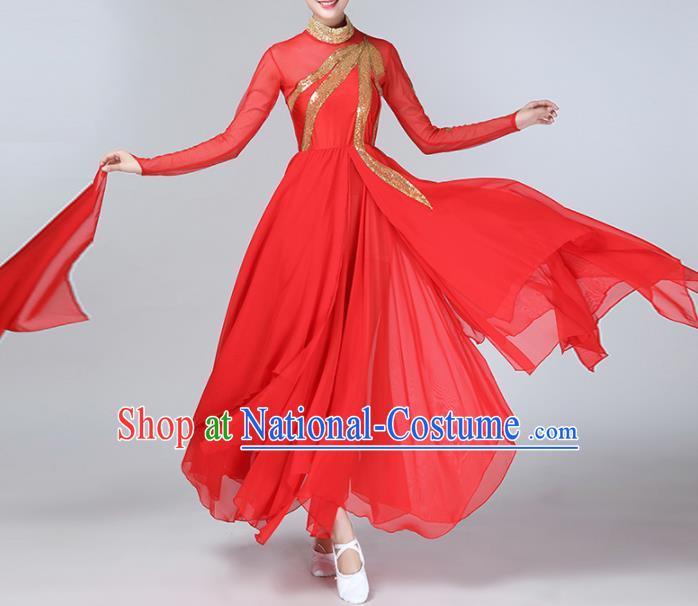 Chinese Traditional Stage Performance Umbrella Dance Costume Classical Dance Red Dress for Women