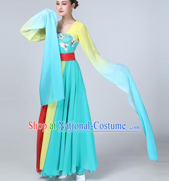 Chinese Traditional Water Sleeve Dance Costume Classical Dance Blue Dress for Women