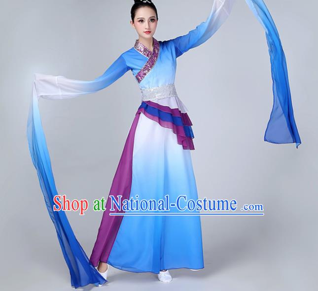 Chinese Traditional Stage Performance Costume Classical Dance Blue Water Sleeve Dress for Women