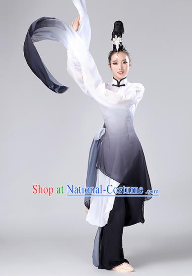 Chinese Traditional Classical Dance Gradient Black Dress Stage Performance Umbrella Dance Costume for Women