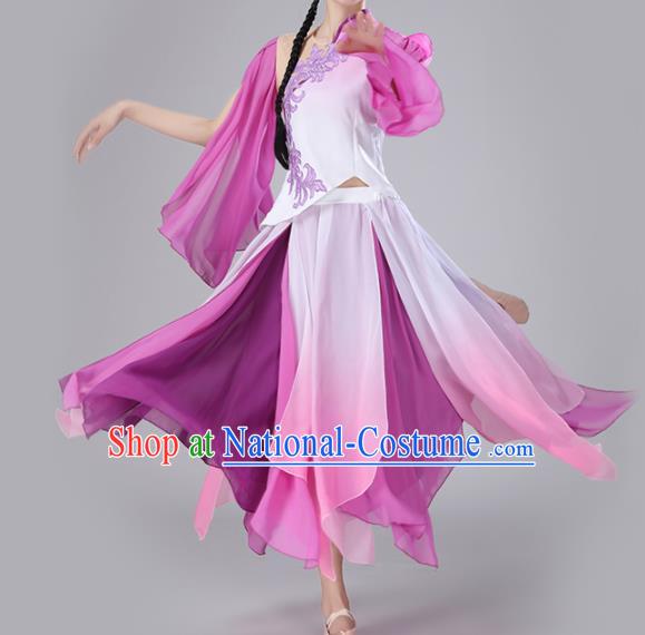 Chinese Traditional Classical Dance Purple Dress Stage Performance Umbrella Dance Costume for Women