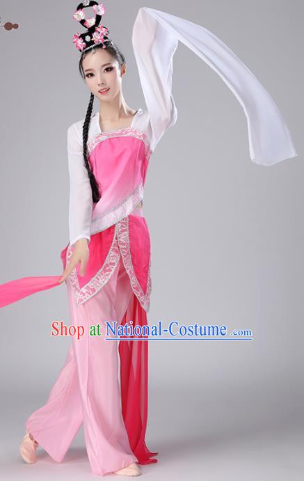 Chinese Traditional Stage Performance Folk Dance Costume National Fan Dance Pink Clothing for Women