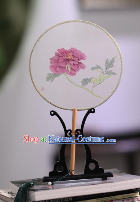 Chinese Traditional Handmade Round Fans Classical Painting Peony Palace Fan for Women