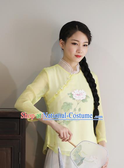 Chinese National Costume Traditional Classical Cheongsam Yellow Blouse for Women