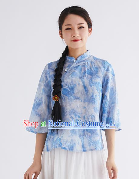 Chinese National Costume Traditional Classical Cheongsam Blue Blouse for Women