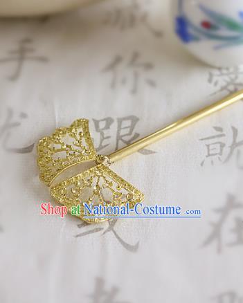 Chinese Ancient Handmade Golden Ginkgo Leaf Hairpins Traditional Classical Hair Accessories for Women