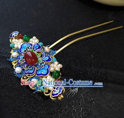 Chinese Ancient Handmade Blueing Agate Hairpins Traditional Classical Hair Accessories for Women