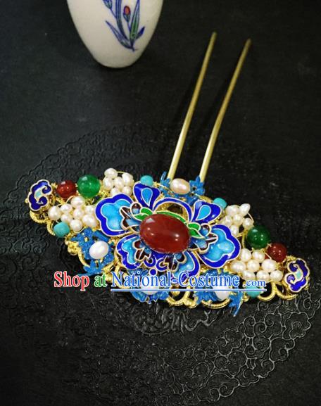 Chinese Ancient Handmade Blueing Agate Hairpins Traditional Classical Hair Accessories for Women