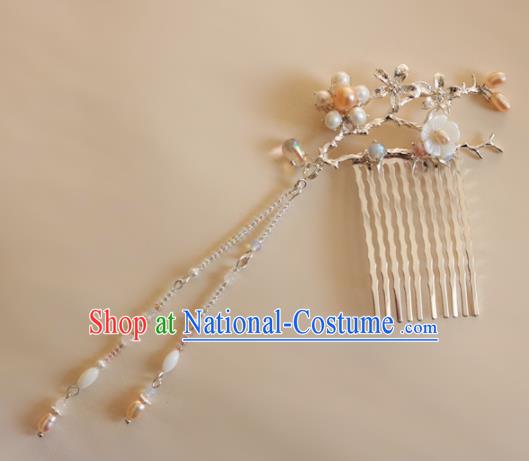 Chinese Ancient Handmade Pearls Tassel Hair Comb Traditional Classical Hair Accessories for Women