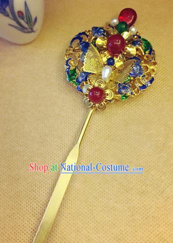 Chinese Ancient Handmade Pearls Blueing Hairpins Traditional Classical Hair Accessories for Women