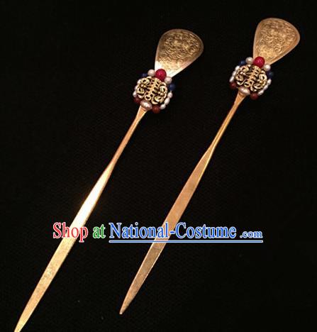 Chinese Ancient Handmade Palace Golden Hairpins Traditional Classical Hair Accessories for Women