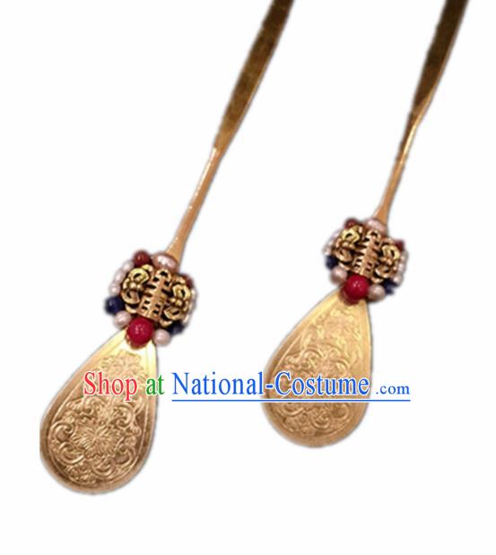 Chinese Ancient Handmade Palace Golden Hairpins Traditional Classical Hair Accessories for Women