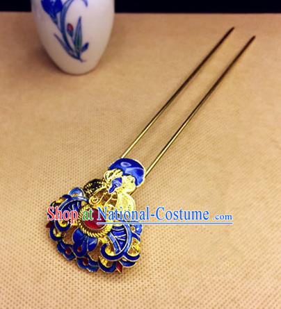 Chinese Ancient Handmade Palace Blueing Chrysanthemum Hairpins Traditional Classical Hair Accessories for Women