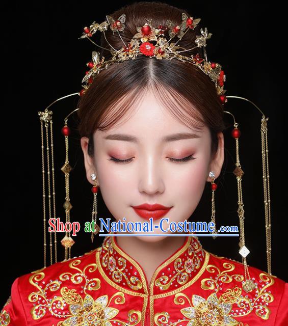 Chinese Ancient Handmade Tassel Phoenix Coronet Bride Hairpins Traditional Classical Wedding Hair Accessories for Women