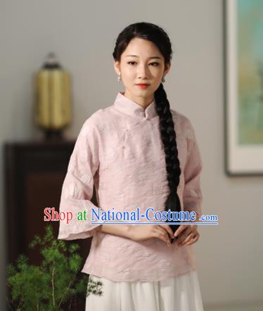 Chinese National Costume Traditional Classical Cheongsam Pink Blouse for Women