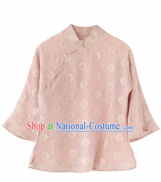 Chinese National Costume Traditional Classical Cheongsam Pink Blouse for Women