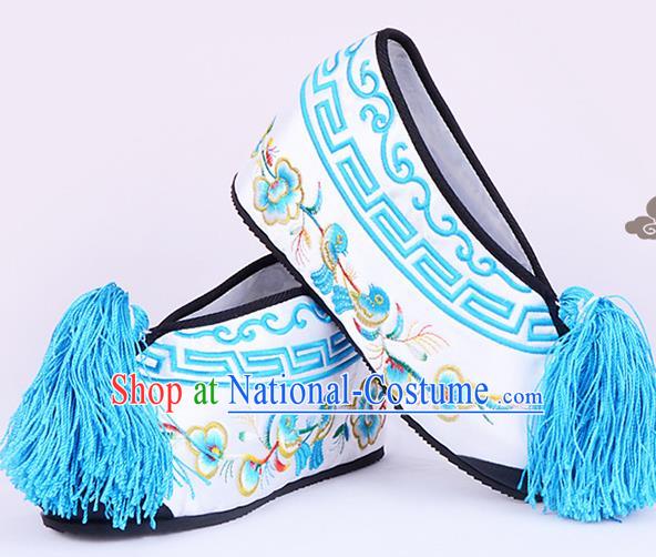 Professional Chinese Beijing Opera Actress Shoes Ancient Princess White Embroidered Shoes for Women